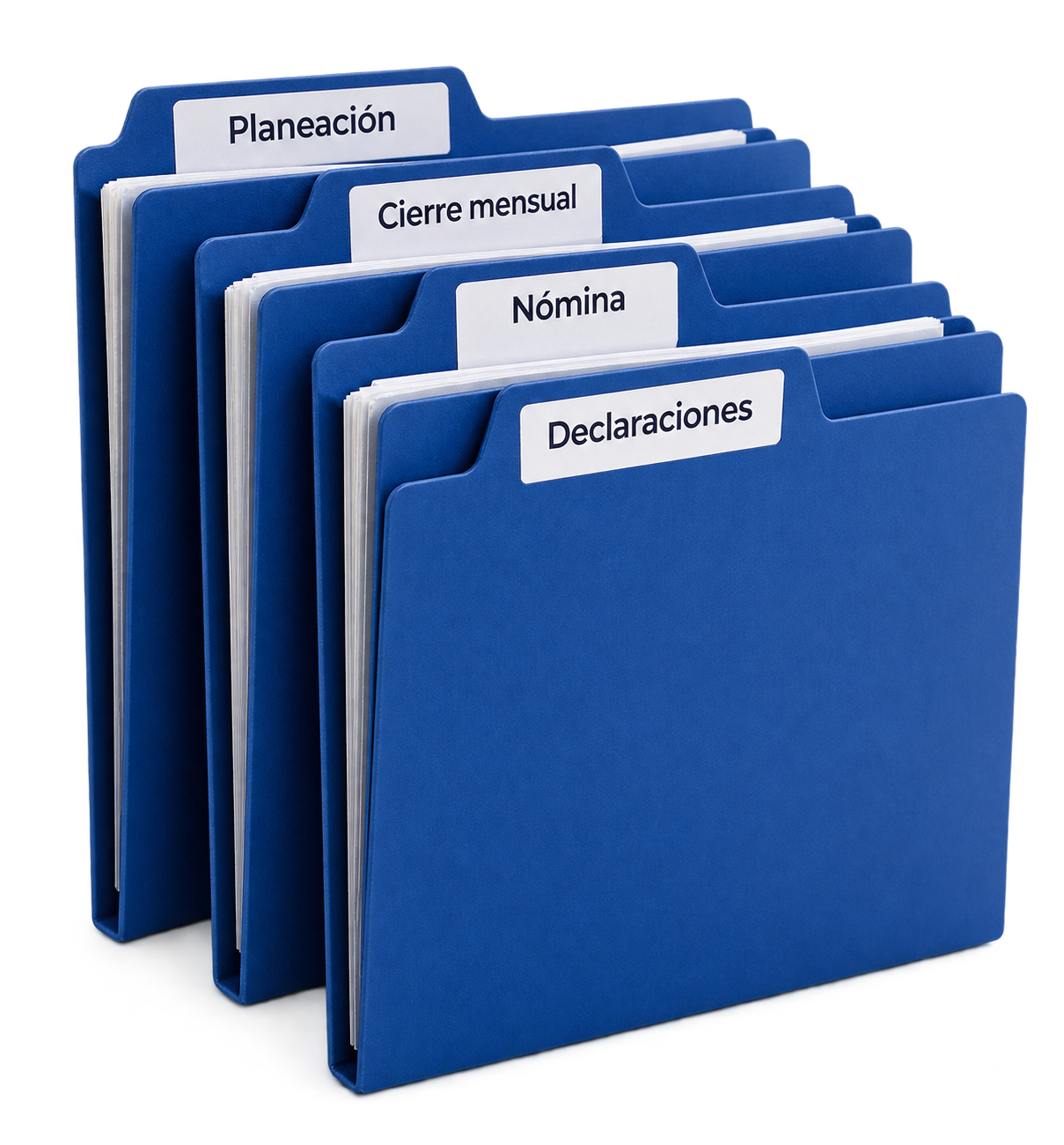 Expedientes de declaraciones, nómina, cierre mensual y planeación